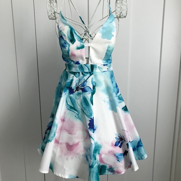 Floral Watercolor Fit and Flare Mini Dress - Picture 1 of 4